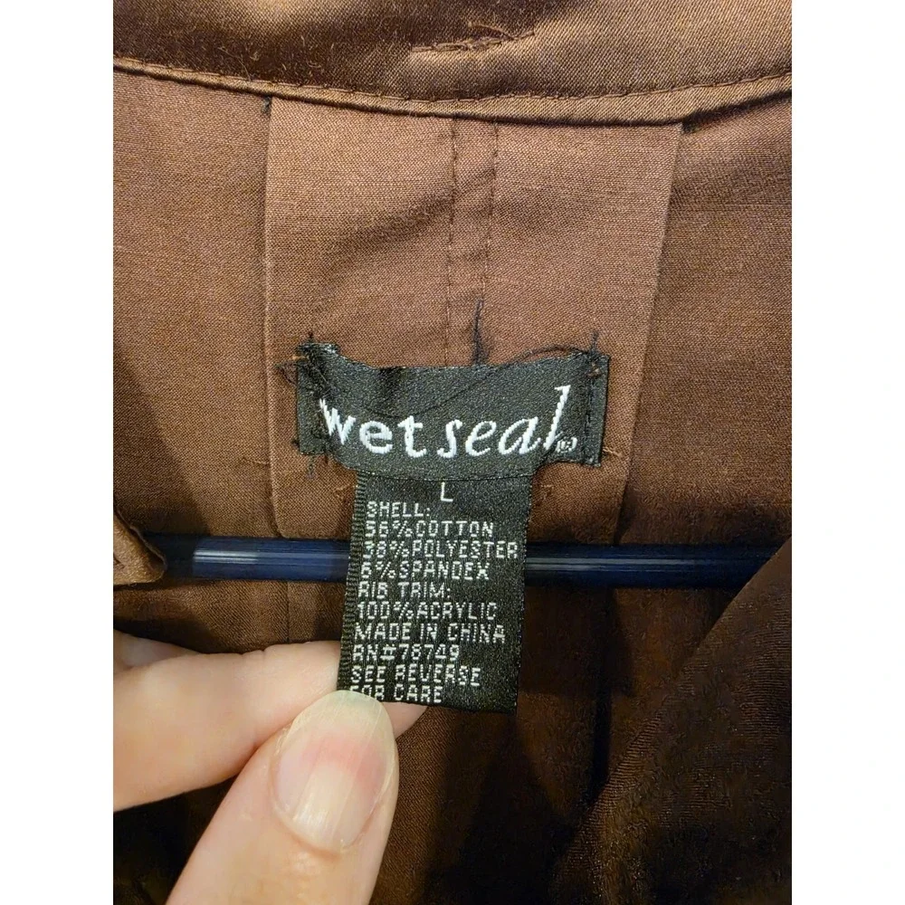 Wet Seal Womens L Brown Cropped Bomber Jacket Y2K Moto Zip Lightweight Coat